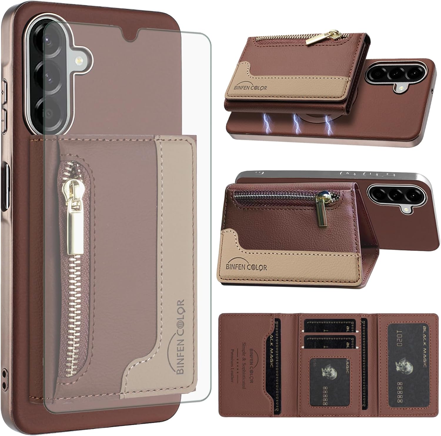 Asuwish Phone Case for Samsung Galaxy A26 5G Wallet Cell Cover Compatible with Magsafe RFID Tempered Glass Screen Protector Credit Card Holder Slot Stand A 26 26A LTE Women Men Green