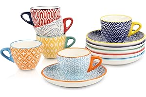 Selamica Ceramic Espresso Cups and Saucers: Delicate Porcelain and 2-Ounce Capacity