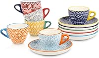 Vista 1 de Selamica Ceramic 2 oz Espresso Cups, Small Expresso Coffee Cup Set with Saucers, Porcelain Mini Demitasse Cups for Latte Mocha Tea, Set of 6