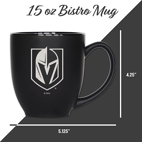 Miniatura 4 de Rico Industries NHL Hockey - Taza bistró de cerámica negra mate grabada con láser de 16 onzas, para bebidas calientes o frías