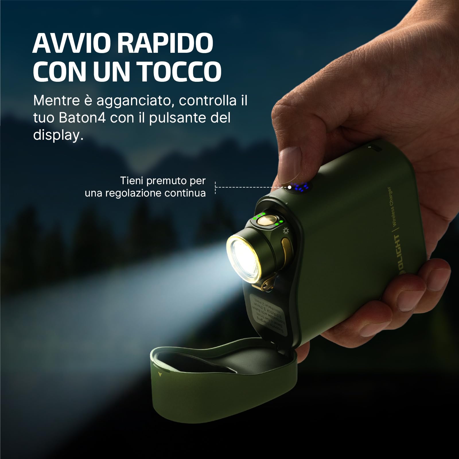 OLIGHT Baton 4 kit Torcia EDC con Scatola di Ricarica di Piccole Dimensioni ad Alta Luminosità 1300lm Pulsanti Laterali in Metallo Adatta a Casa o in Viaggio All'aperto(Verde)
