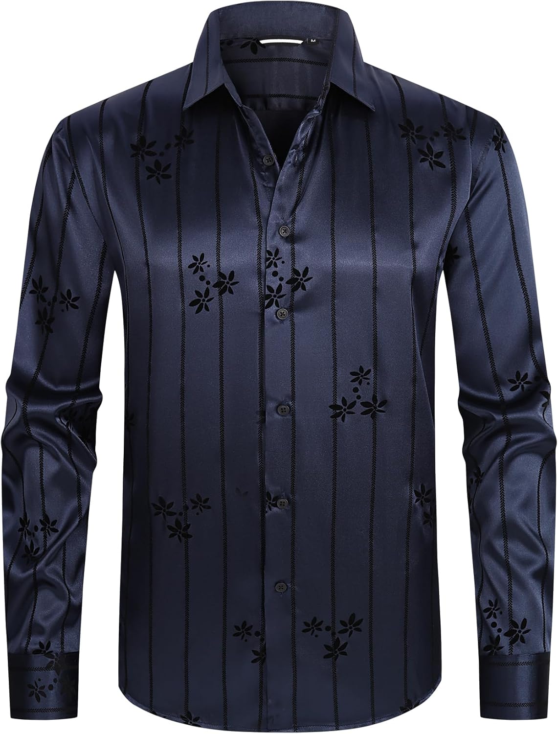 Damipow Men's Silk Satin Dress Shirts Long Sleeve Casual Button Down Shirt Party Prom Wedding Shirt - Image 3