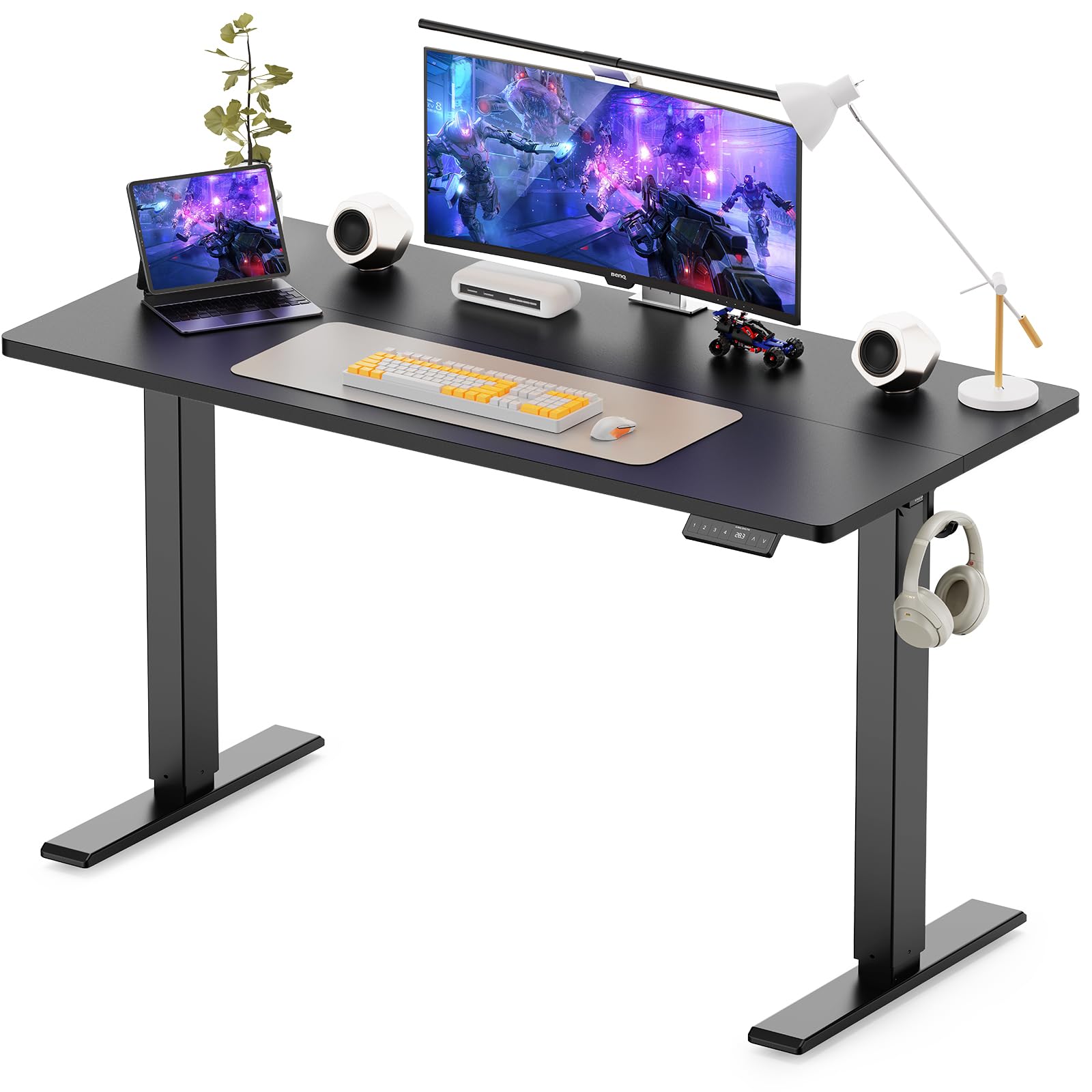 WALKINGDESK Höhenverstellbarer Schreibtisch, Elektrisch Computertisch, Steh-Sitz Tisch Höhenverstellbar mit 4 Memory Funktion, Standing Desk mit 2 Haken Verbindungsplatte