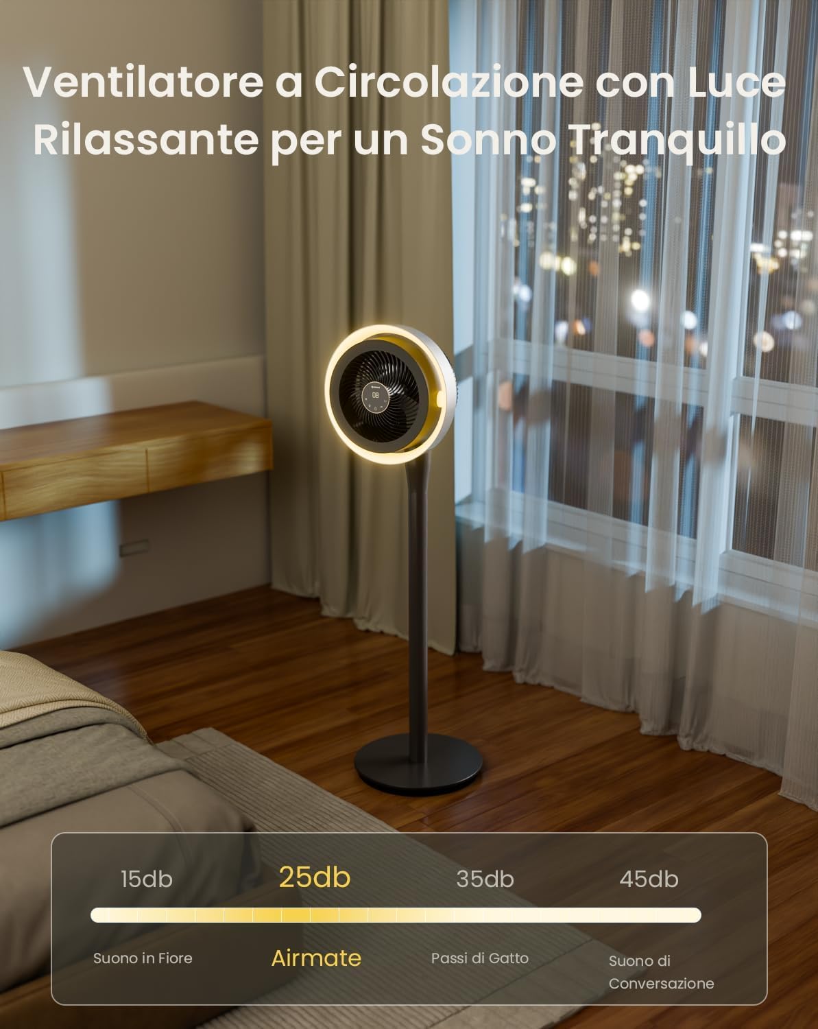 AIRMATE Ventilatore a Piantana con Luce, Ventilatore di Circolazione dell'Aria, Ventilatore Silenzioso a 16 Velocità, Venti da Uragano, 120°+90° Oscillazione, Timer 12H Ventilatores con Telecomando