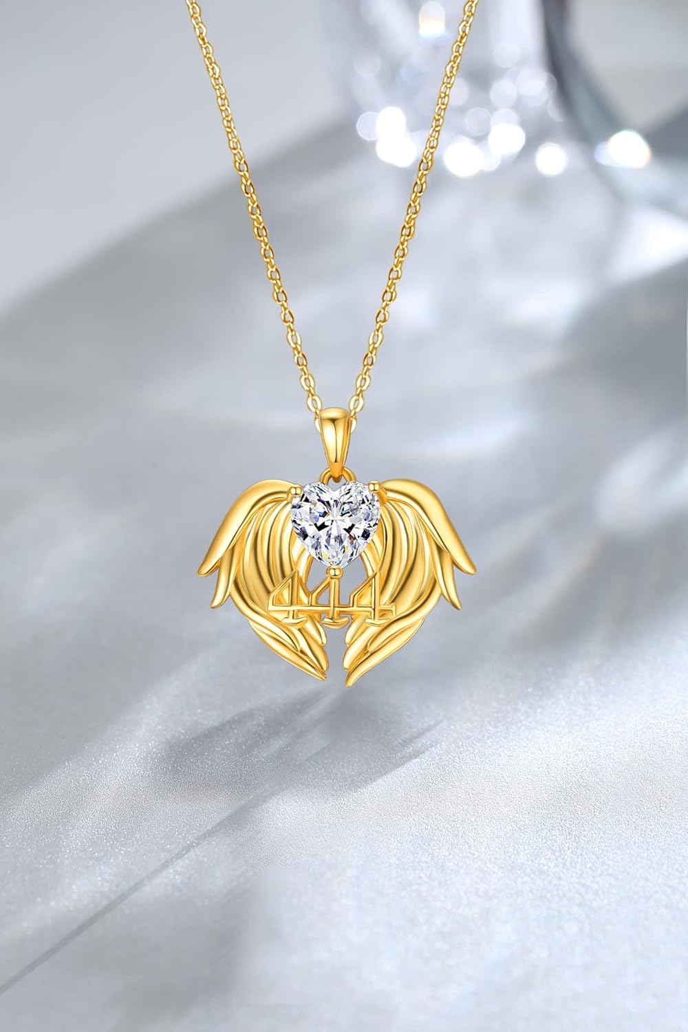 AENEAS 444 Angel Number Necklace Sterling Silver Gold Filled Angel Wings Heart Pendant Jewelry Gift for Women