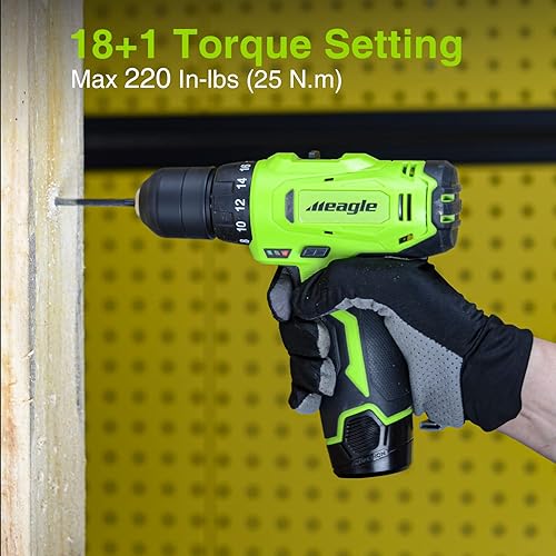 Miniatura 3 de Meagle Taladro inalámbrico juego de taladro eléctrico de 12 V con batería y cargador 2 brocas eléctricas de velocidad variable 181 ajuste de par