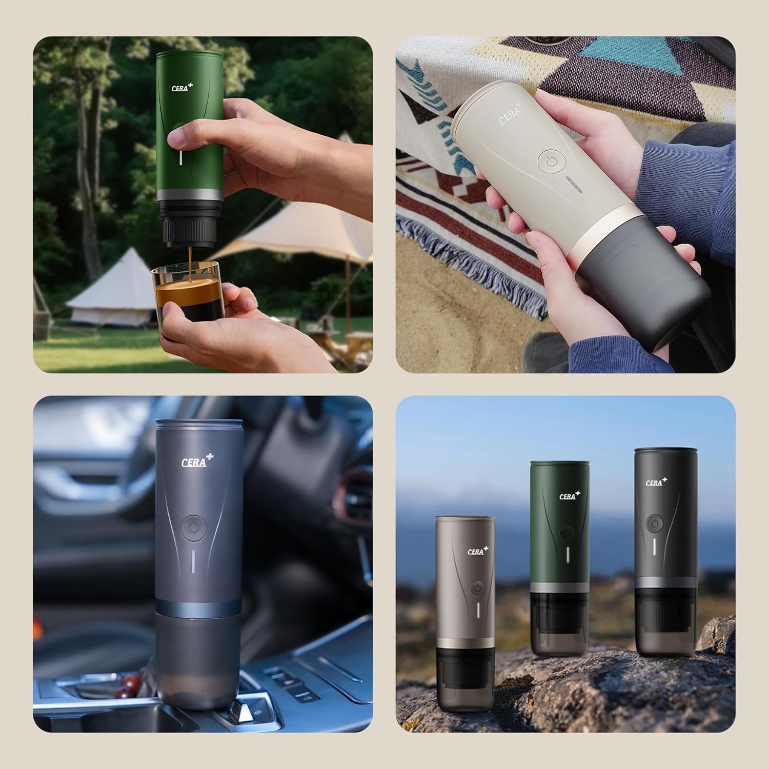 CERA+ Cafetera Portátil con Batería, Cafetera Espresso Portátil de 20 Bares Autocalentable, Compatible con Cápsulas NS y Café Molido, Cafetera de Viaje para Camping y Coche, con Estuchehe