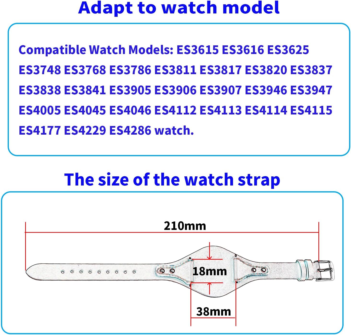 Leather 18mm Watch Bands Compatible Fit for Fossil ES3615 ES3616 ES3625 ES3748 ES3768 ES3786 ES3811 ES3817 ES3820 ES3837 ES3838 ES3841 Replacement Silicone Watch Strap Wirstband Bracelet For Men and Women