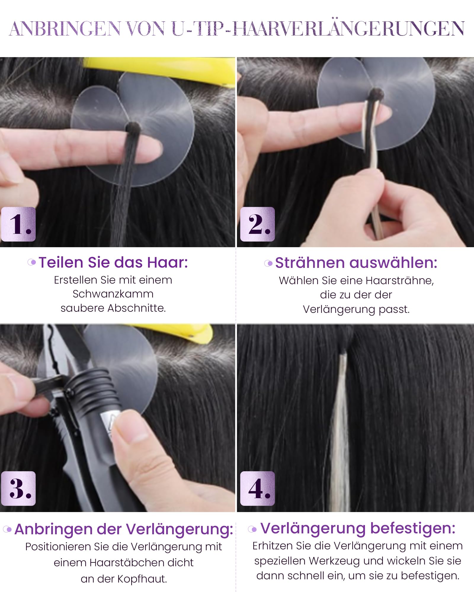 Laavoo Echthaar Extensions 60cm Schwarz Keratin Bondings Glatt Remy Haar 50g