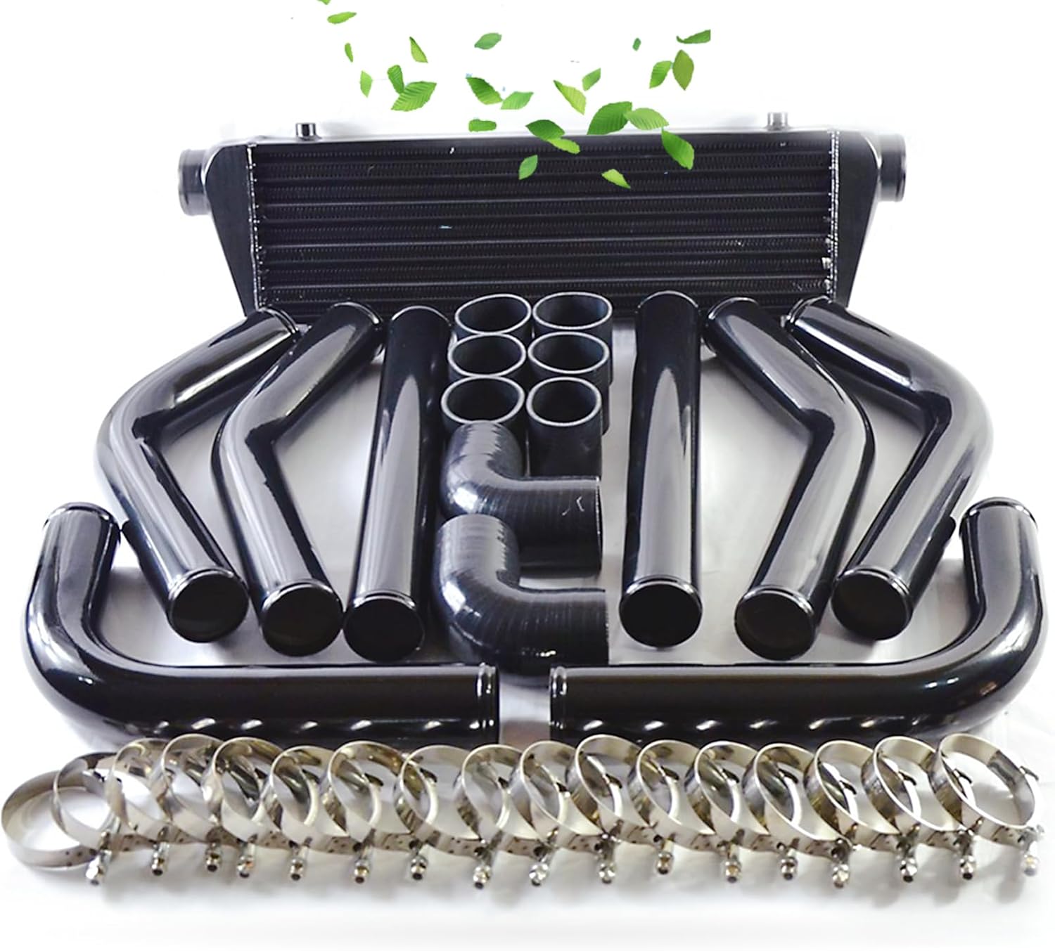 SUNROAD 28" x 7" x 2.5" Universal Turbo Intercooler with Intercooler + 8pcs Bent Hoses + 6pcs Straight Couplers + 2pcs 90 Degrees Elbow Couplers + 16pcs Clamps, Black