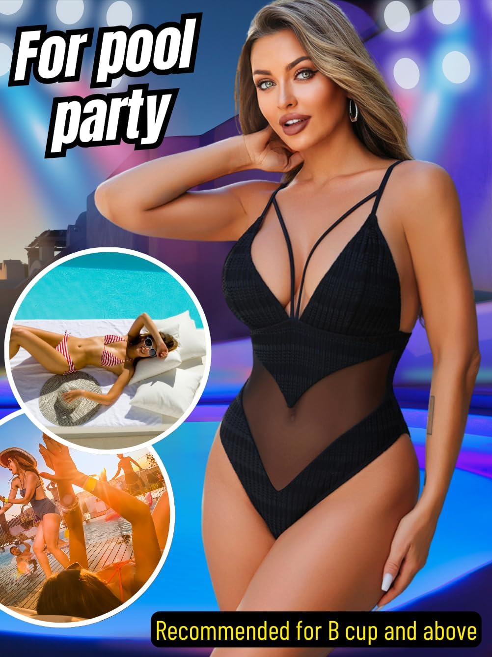 ChiaoLezhee Sexy One Piece Monokini for Women, Cheeky High Leg Deep-V Neck Swimsuits, Strappy Mesh Low-Back Bathing Suit - Image 5