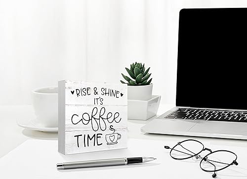 Miniatura 3 de Accesorios de barra de café, decoración de cafetería, decoración de caja de madera con texto en inglés "Rise and Shine It's Coffee Time", decoración
