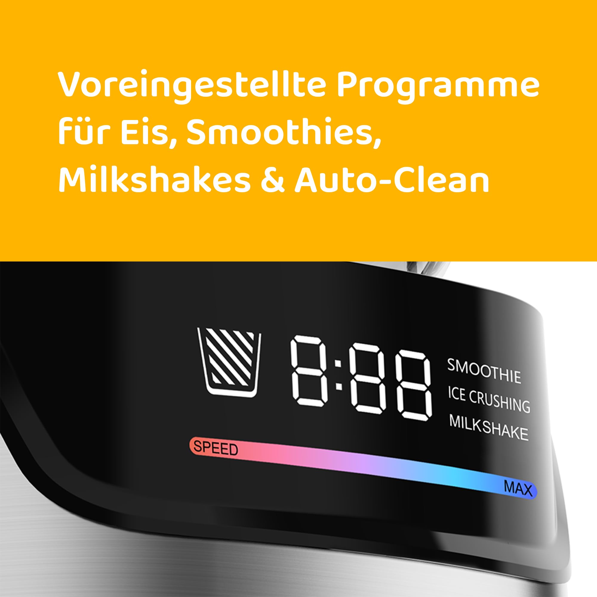 Power Blender - Linea Tegno – Profi Standmixer & Smoothie Maker – 1400W Hochleistungsmixer mit 1,7L Glasbehälter, LED-Display & 250ml Kaffeemühle – Edelstahl