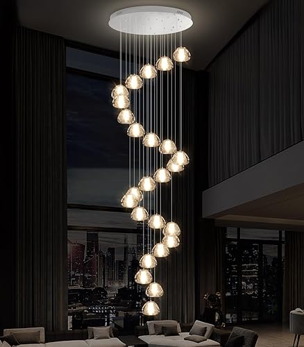 Miniatura 20 de Candelabros de cristal modernos LED Iluminación de techo Foyer Lámpara de techo grande para escalera Sala de estar Pasillo Entrada Negro