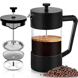Cafetera de prensa francesa,French Press 1000 ml, Vidrio borosilicato resistente al calor, Filtro acero inoxidable,Cafetera francesa- Tetera leche chocolate café(Negro)