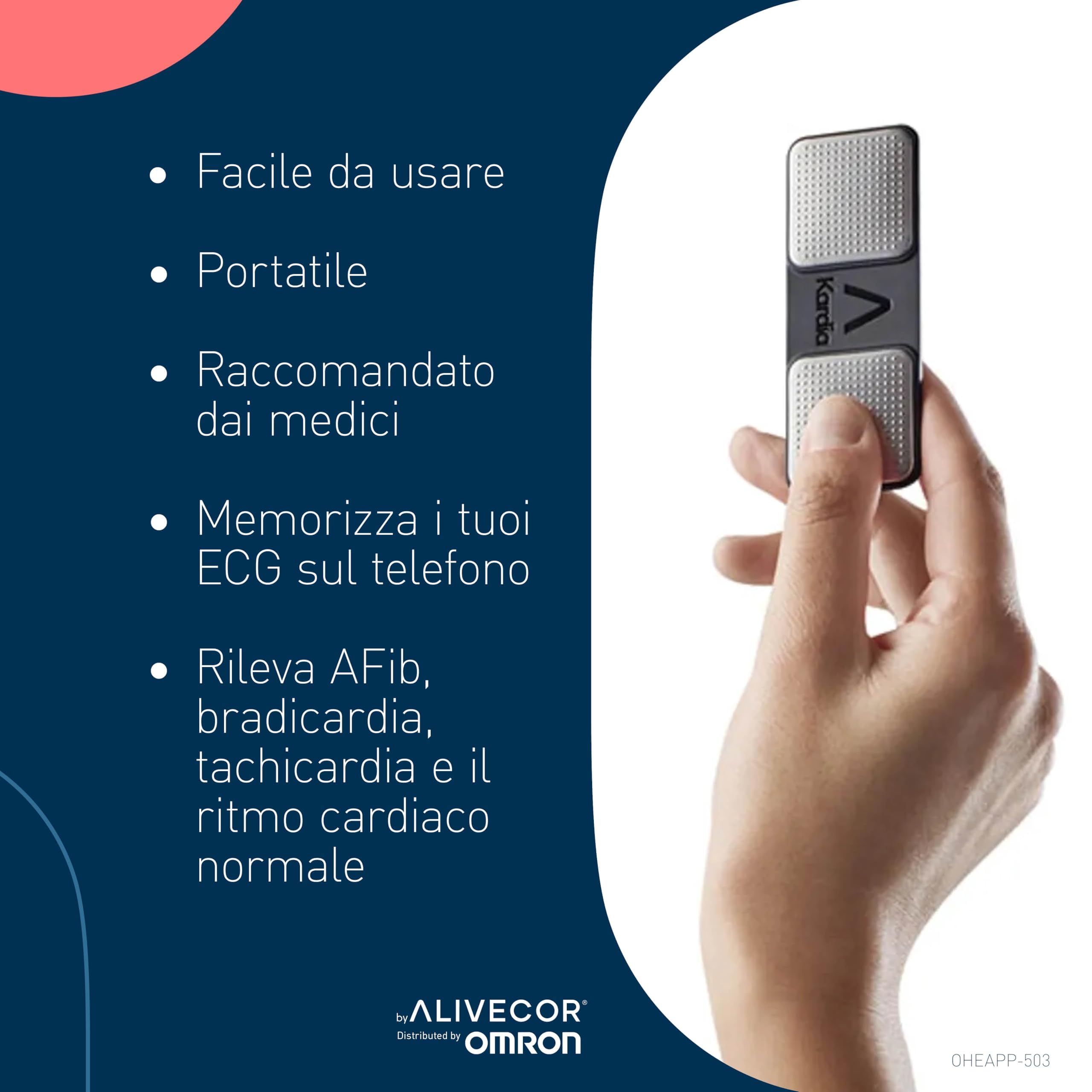 AliveCor KardiaMobile ECG portatile | Approvato dalla FDA | ECG Wireless per Smartphone | Individua Fibrillazione Atriale, Bradicardia e Tachicardia | Distribuito da OMRON