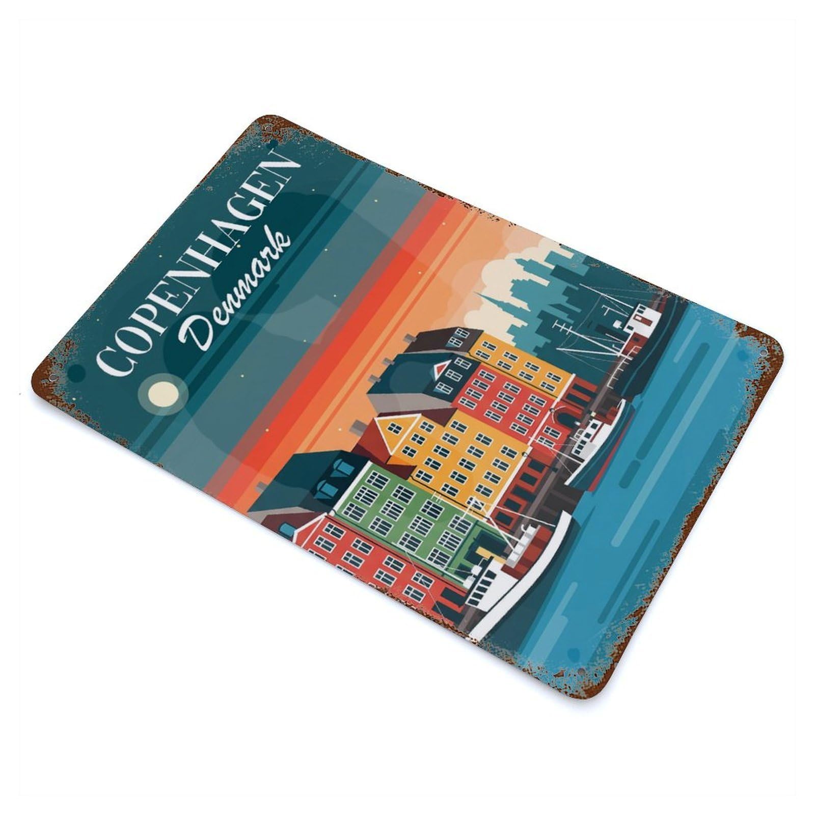 Garage Style Copenhagen Denmark Skyline Decorative Tin Sign 11.8"x7.9", Rustic Home Decor for Bar And Workshop