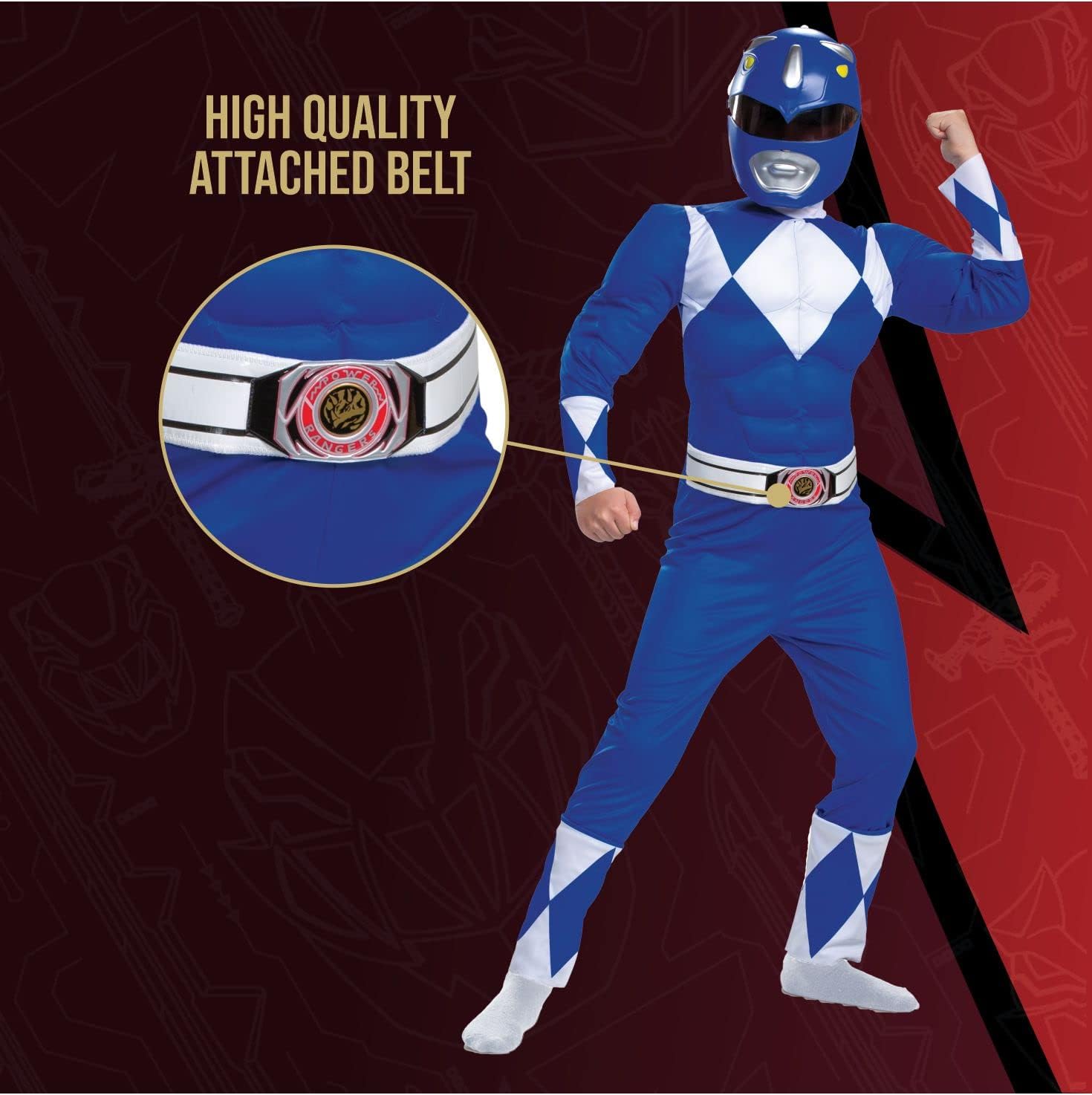 DISGUISE Disfraz oficial de Power Rangers azul para niños, disfraz de Power Rangers para niños, disfraz para el día del libro y la semana, talla S