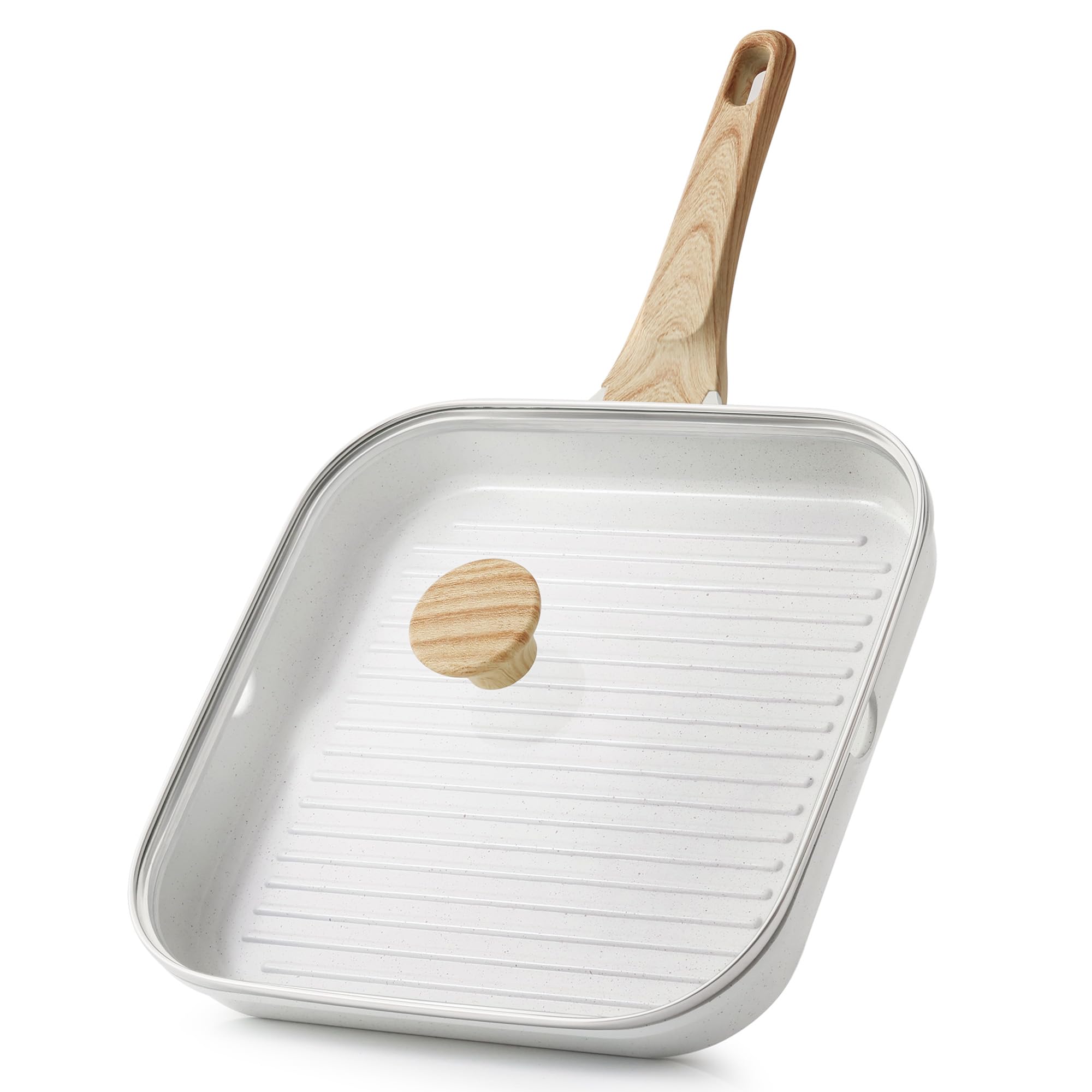 SENSARTE Nonstick Ceramic Grill Pan with Lid, 9.5 Inch