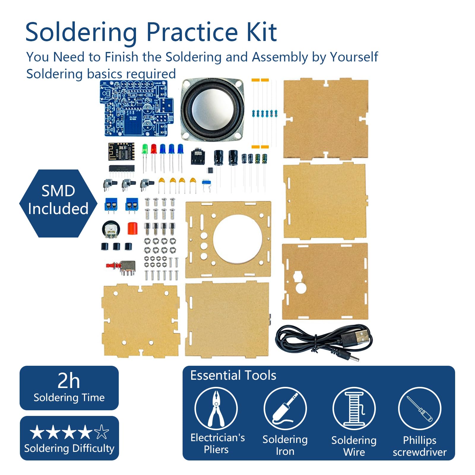 YYSOLDER Bḷueṭooṭḥ Speaker Soldering Practice Kit FṂ Radio AUX Player Level Indicator Dual Channel Electronic Project Kit DIY Electronic Kit