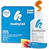 Healthycell Calm Mood Daily Liquid Supplement - Cortisol Manager & Mood Support Supplement for Stress with Ashwagandha, L-Theanine, Magnesium, 5-HTP, GABA & Saffron - 30 Gel Packs