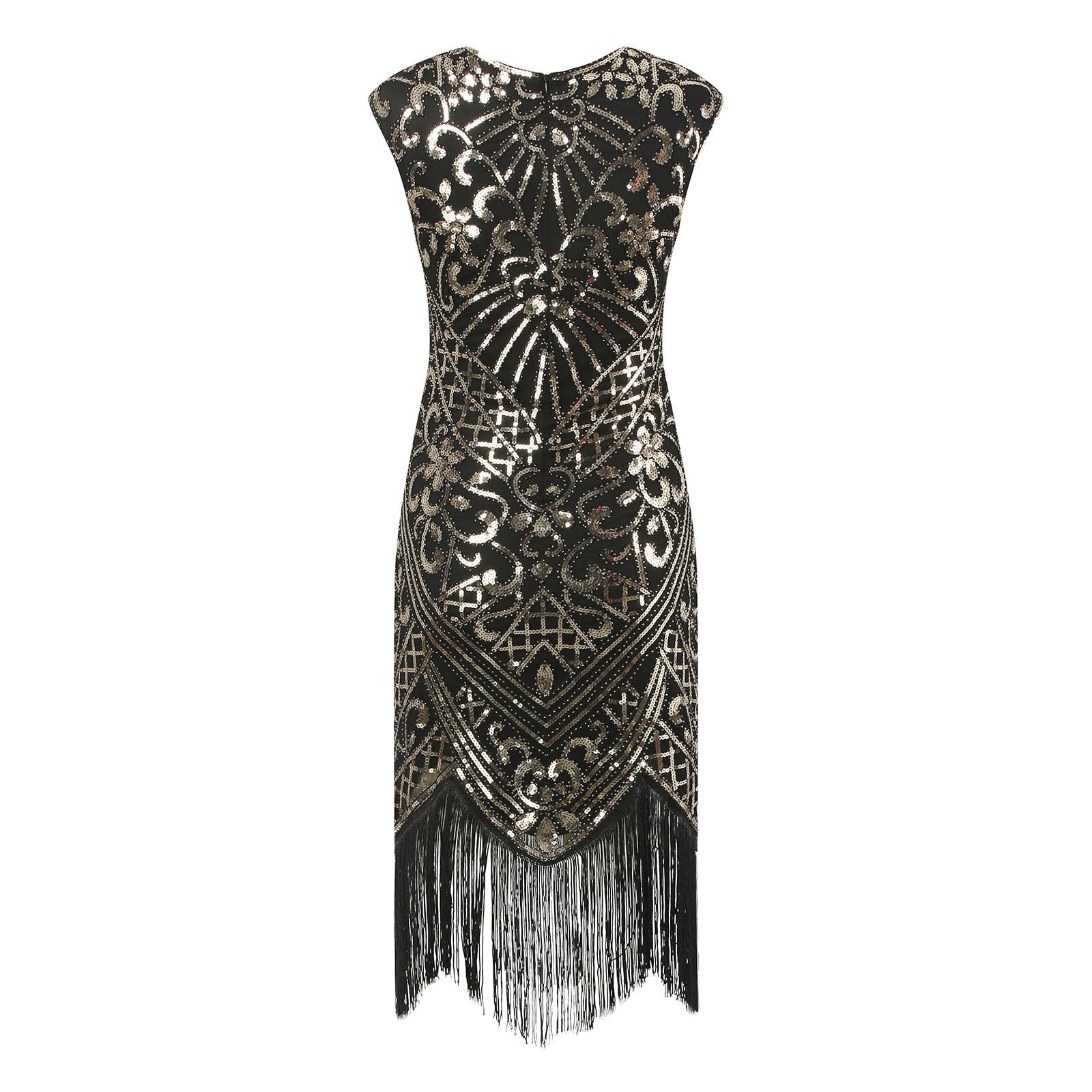 Vestido Flapper de los Años 20 para Formal con Lentejuelas y Dobladillo con Borlas Elegante