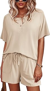 Womens Pajamas Set Short Sleeve Sleepwear 2 Piece Lounge Sets with Pockets S-XXL