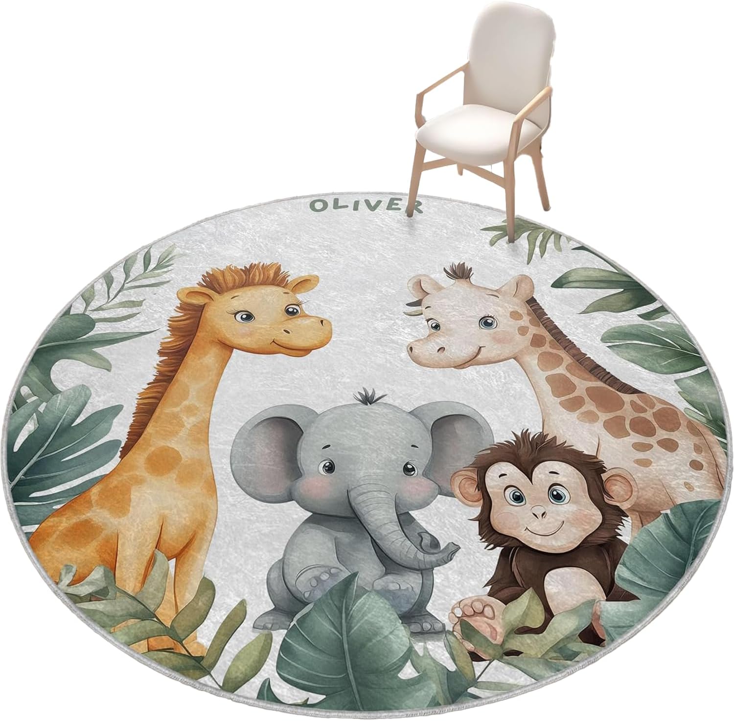 Custom Kids Rug, Personalized Nursery Rug, Safari Kids Rug - Round Rug for Nursery, Nursery Rug Washable, Nursery Rug Round, Safari Rug for Kids Room, Safari Rugs for Baby Nursery
