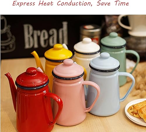 Miniatura 6 de Cafetera esmaltada con borde negro, jarra blanca para servir con boquilla esmaltada, caldera de café para campamento, tetera de té, jarra de agua