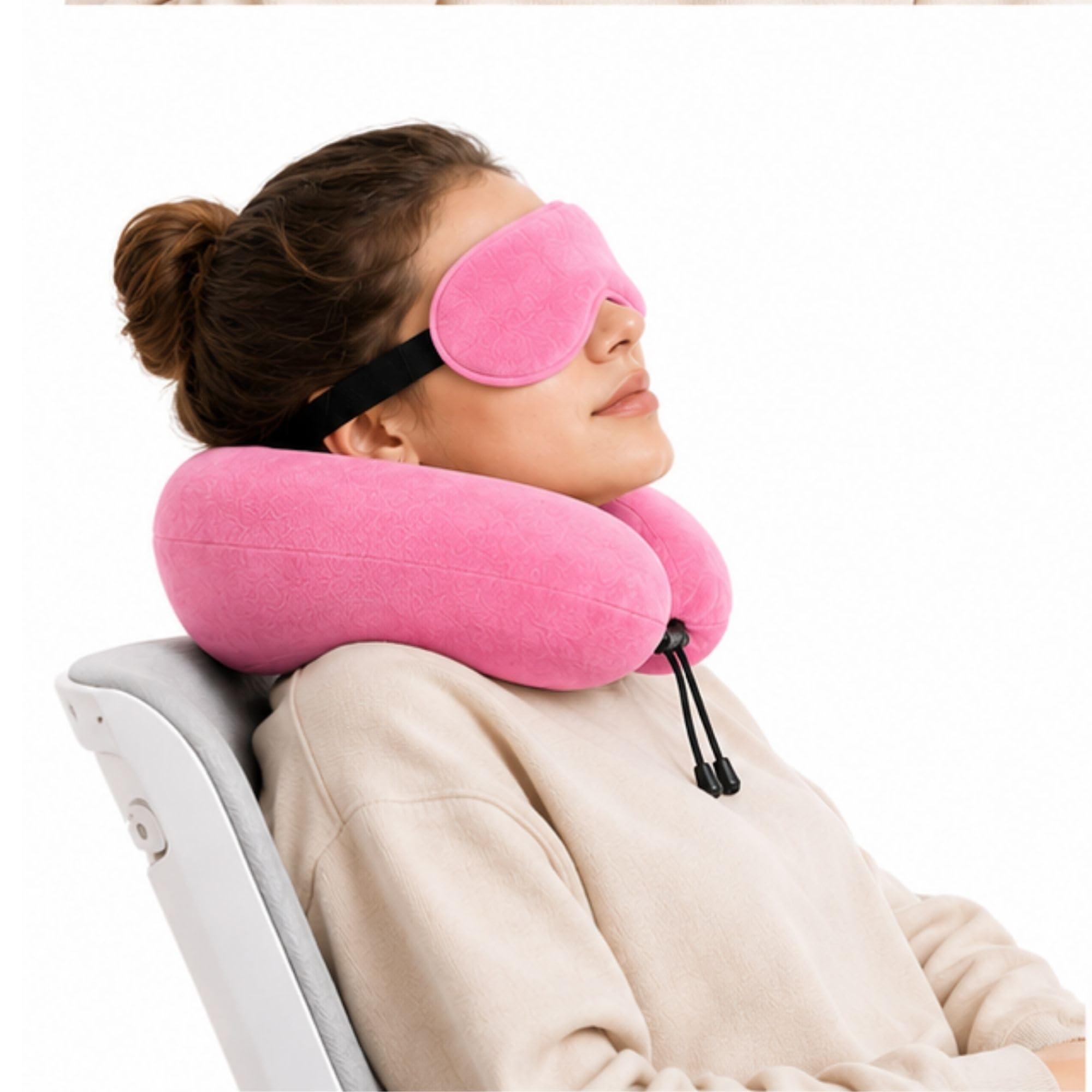 Govind Enterprises U Shape Pink Travel Neck Pillow & Matching Eye