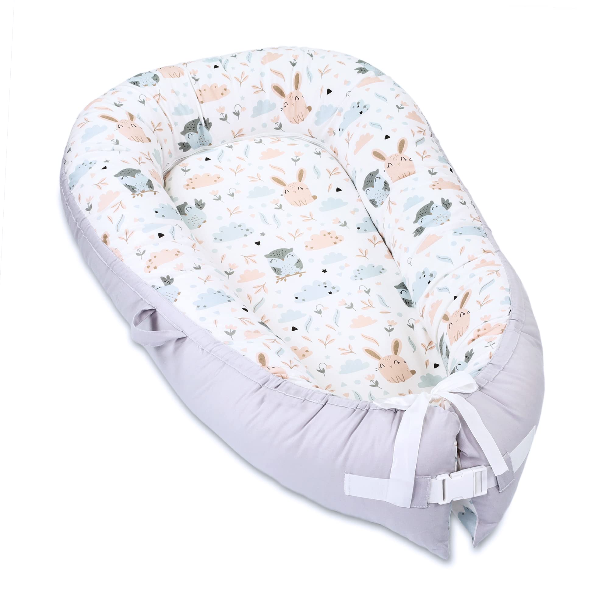 Babynest med handtag 90x50 cm - Babynest Set Newborn babynest med avtagbart fodral i bomull Ugglor grå Ugglor grå Babynest