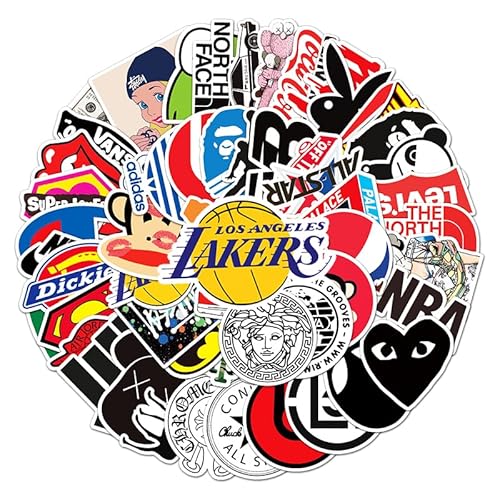 Pack of 57 Trendy Brand Logo Waterproof PVC Stickers - Creative Graffiti Cartoon Stickers for Kids - Decoration for Skateboards, Suitcases, Laptops - Self Adhesive Stickers