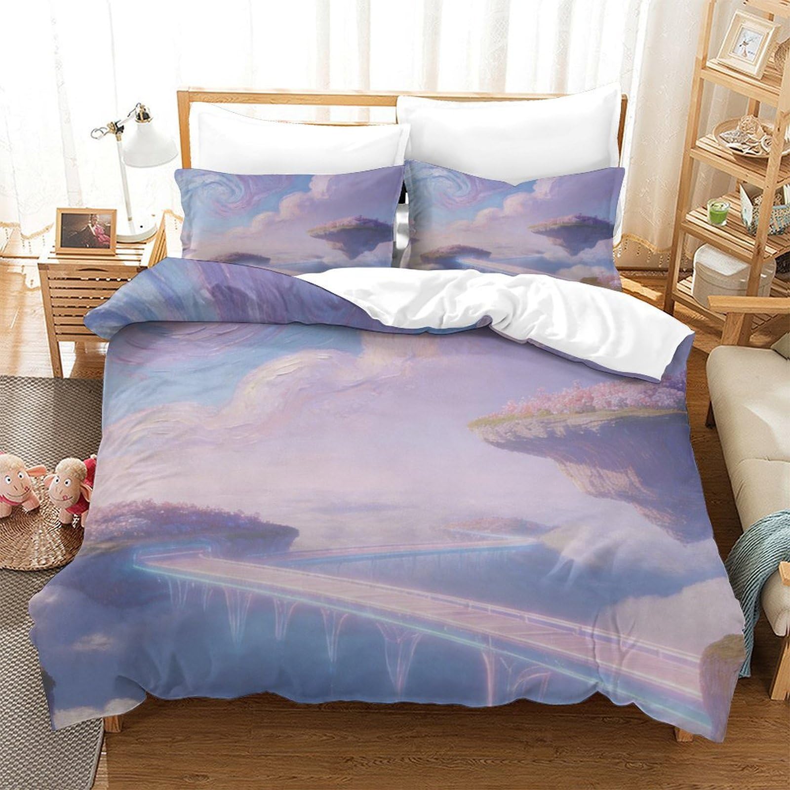 Housse de Couette 140x200 Nuages Parure Lit 3D Microfibre Ciel de Rêve