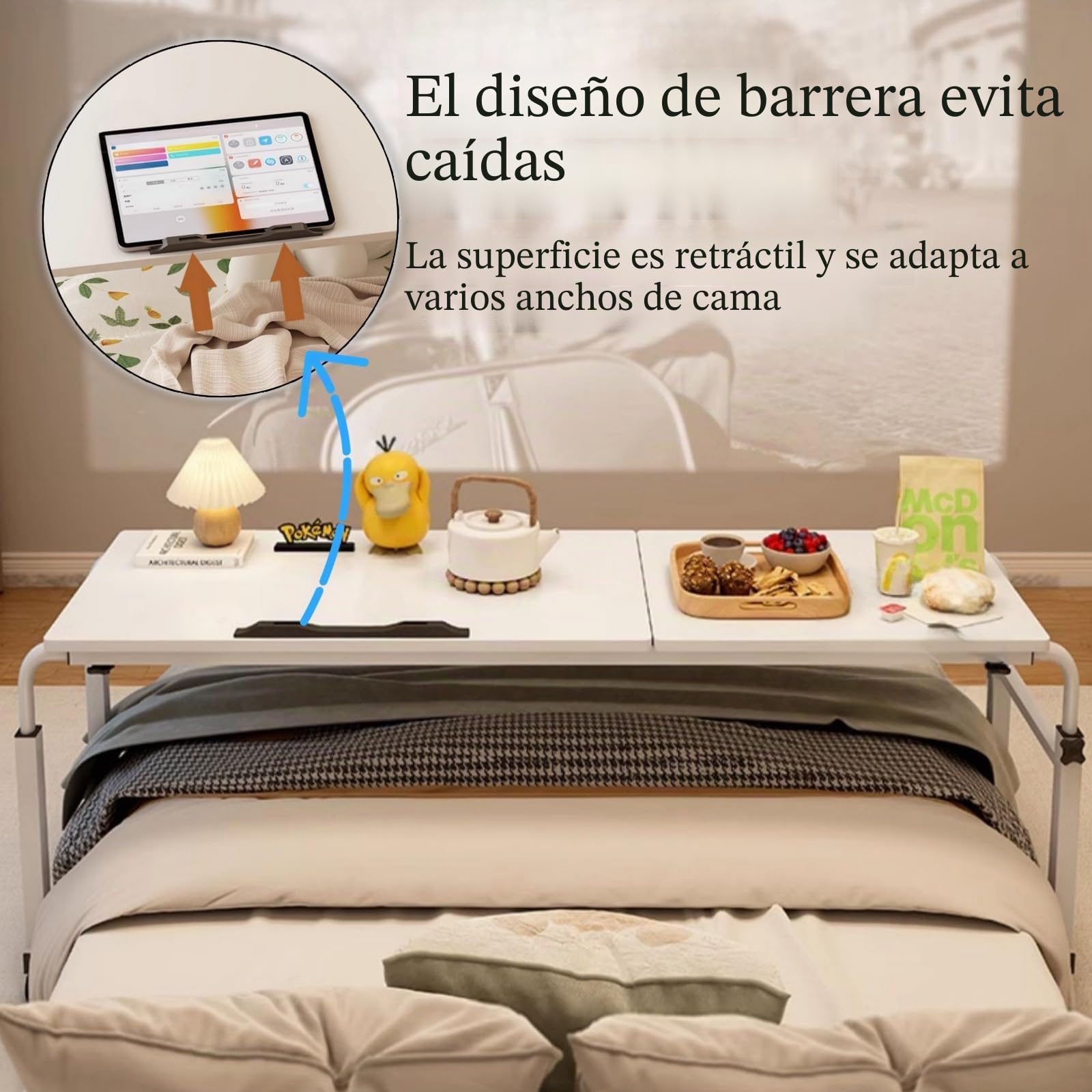 Escritorio Móvil sobre la Cama con Ruedas - Mesa de Cama y Computadora en Uno
