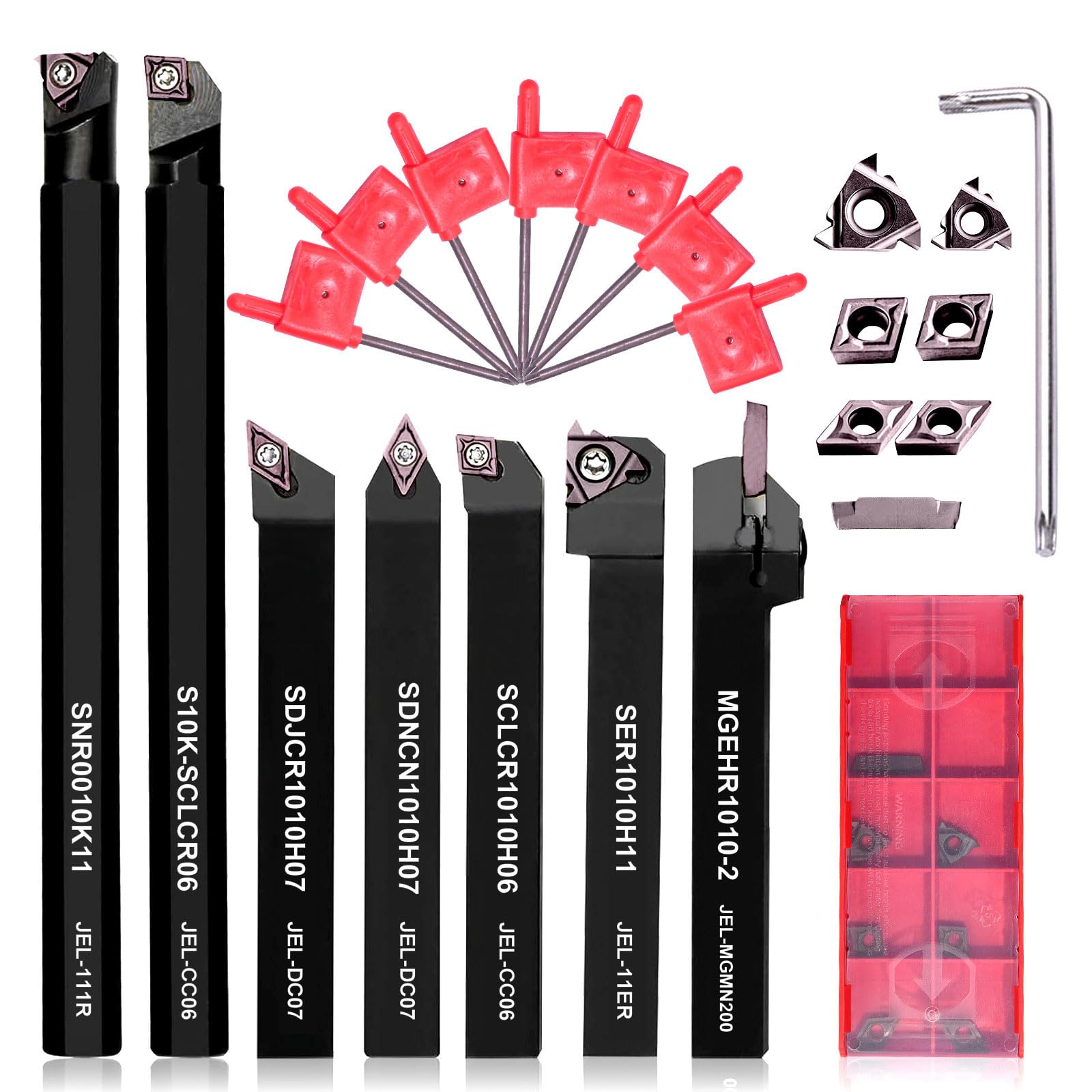 10mm Drehmeißel Set für Drehmaschine, 21 Stück Drehwerkzeughalter mit Wendeschneidplatten Werkzeughalter Set, CNC Drehstahl Zubehör für Metallbearbeitung