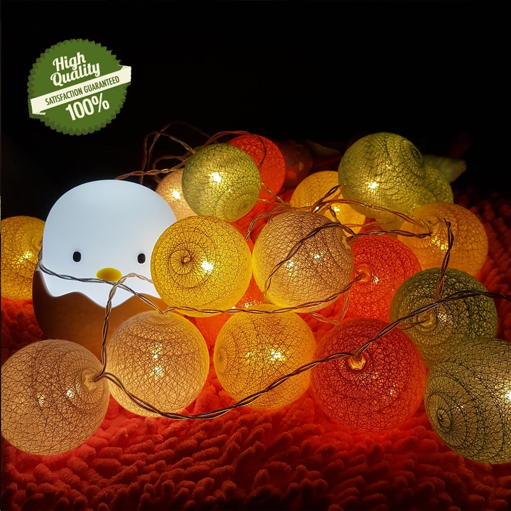 Cotton Ball Fairy String Lights, Morbuy Battery Operated Multicolor Decor LED Night Lights 6cm Ball Soft Lamp for Garden Indoor Home Holiday Party Wedding Christmas Decoration (3.3m/20 Lights, Rich Color dreams)