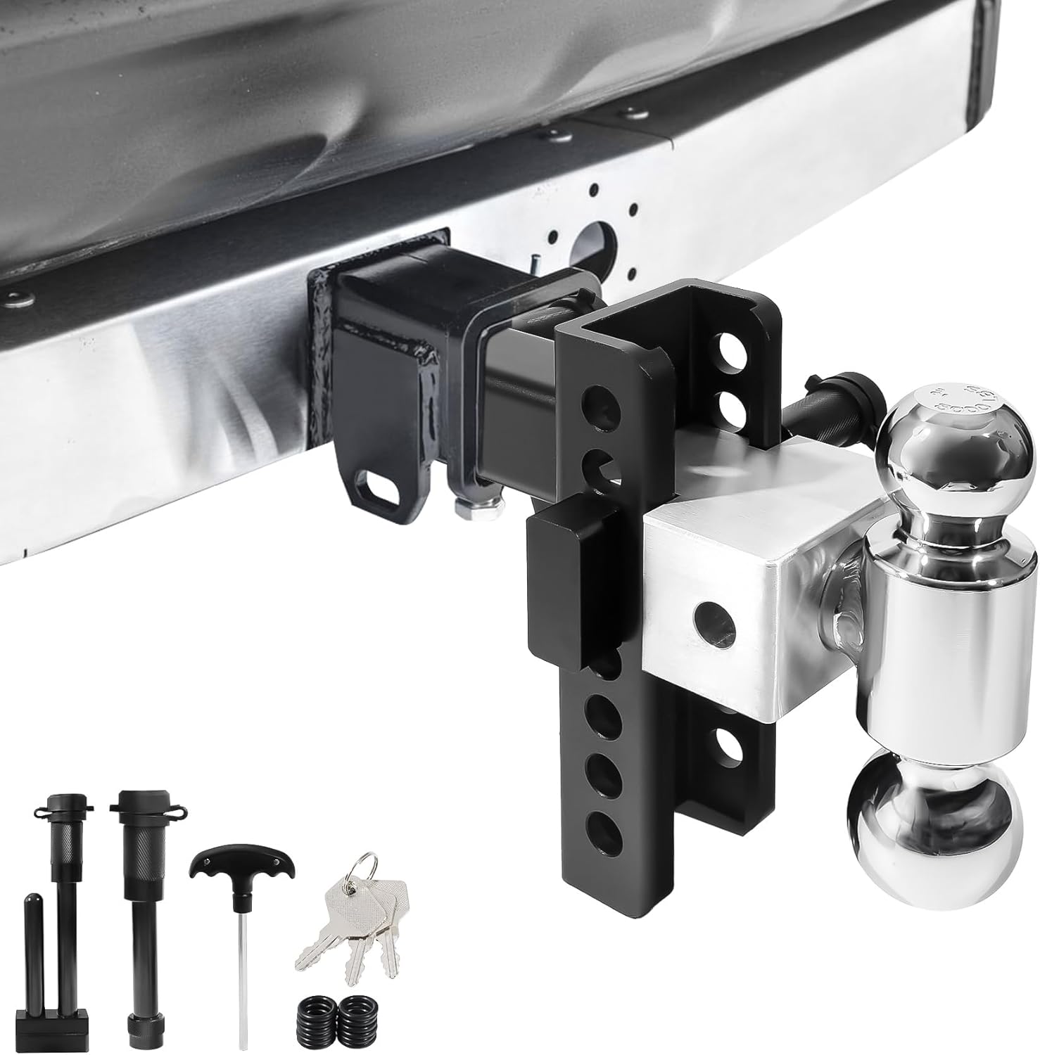 Adjustable Trailer Hitch Towing Ball Mounts Fits 2 inch Receiver, Drop Hitch-Tow Hitch, 6 inch Drop/Rise, 2" & 2-5/16" Ball Hitches for Trucks, Trailer Hitches with Anti-Theft Pin (2"-6" Drop)