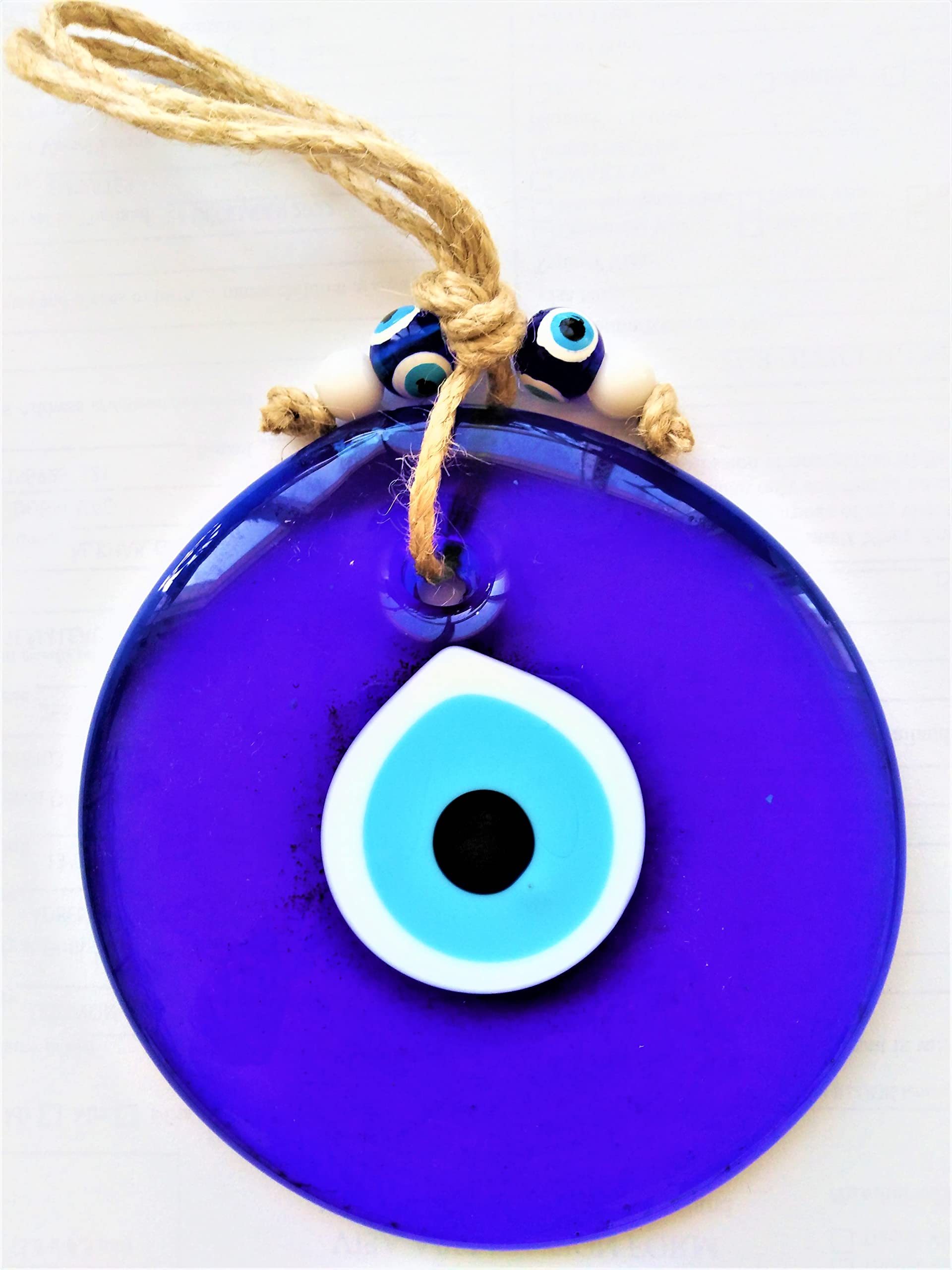 EXTRA LARGE 5 inch (13cm) Glass Turkish Evil Eye Wall Hanging Ornament Decorated with mini Evil Eyes, Wall Decor Amulet, Housewarming Gift