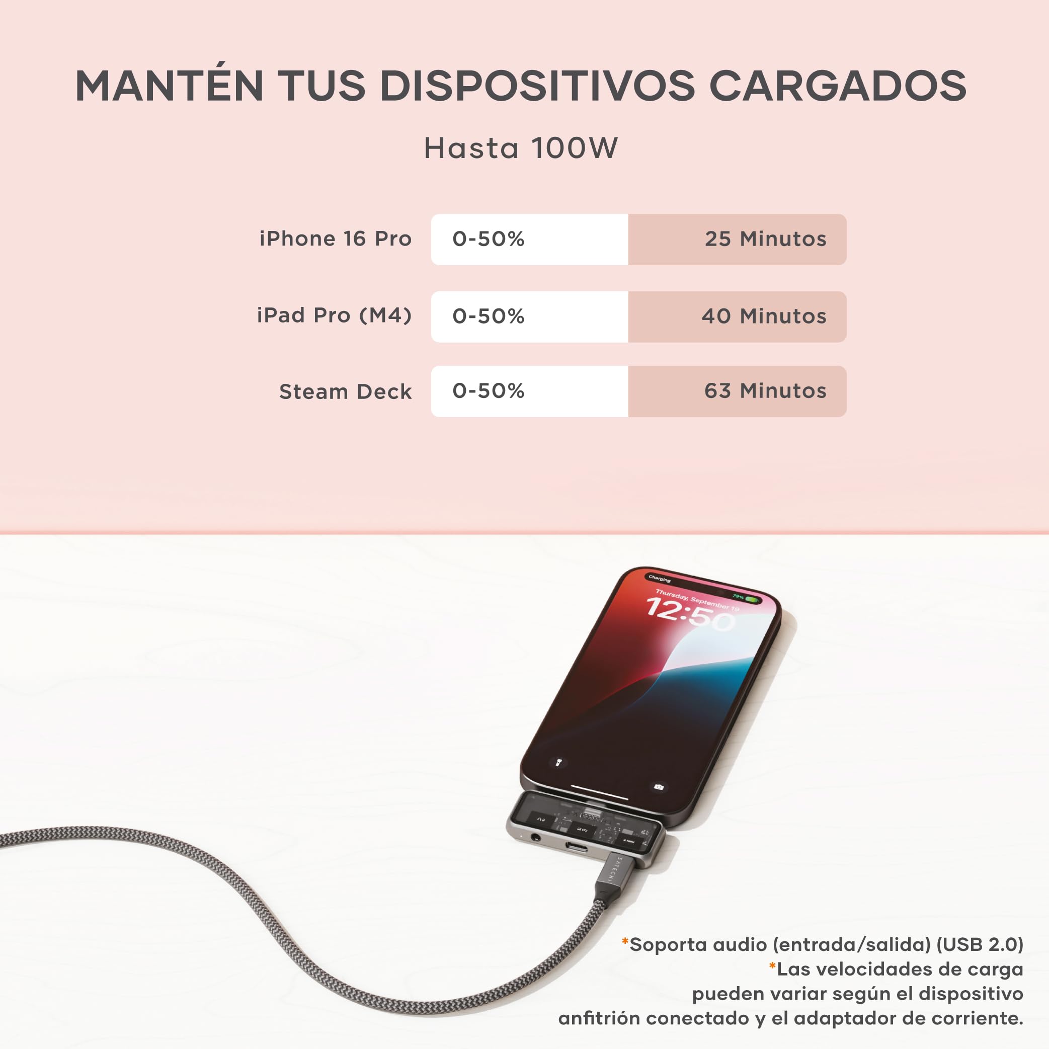 SATECHI Mobile Hub USB C 3 en 1 con Jack de Audio, HDMI, 100W, 10Gbps | Jack de audio 3,5 mm, vídeo a 4K@60Hz, adaptador portátil para iPhone, iPad, Nintendo Switch y más