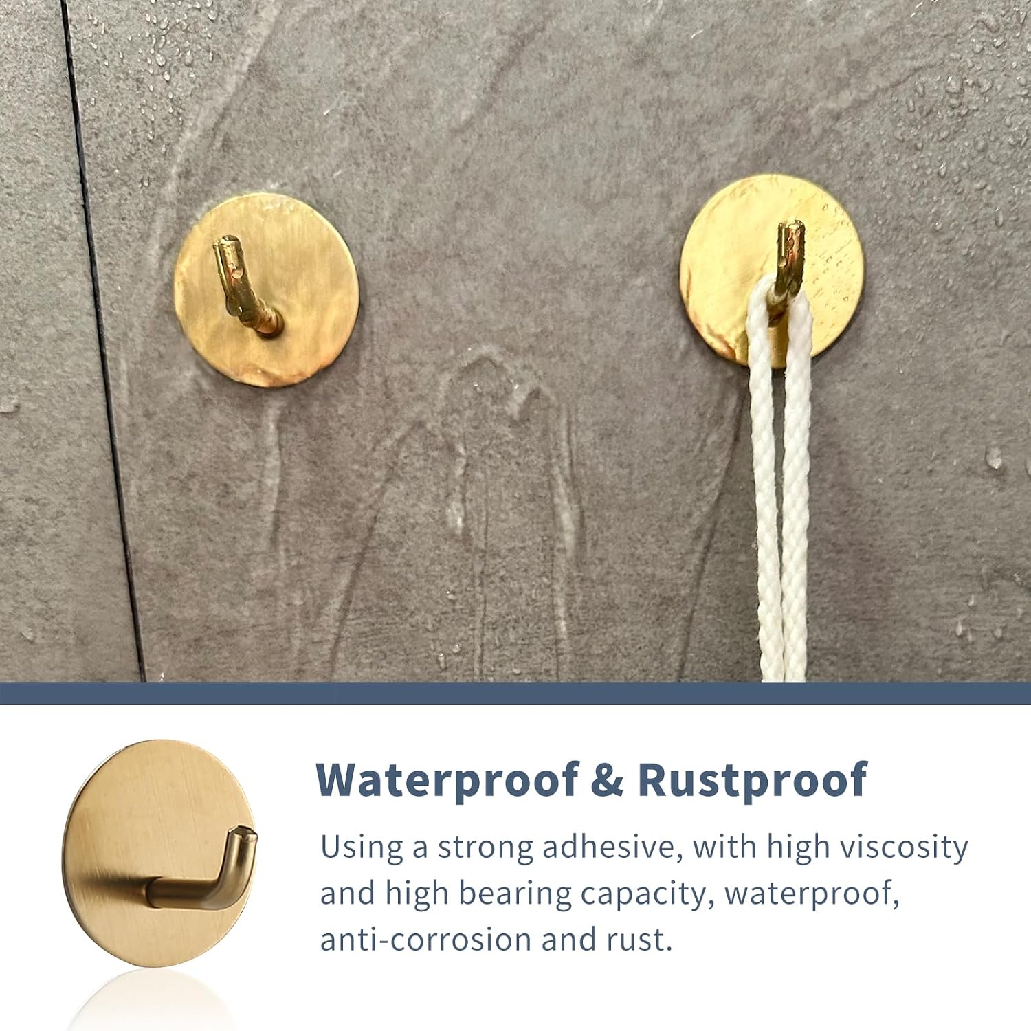 Rise age Adhesive Hooks, Sticky Shower Hooks, Stick on Hooks Gold 4 Pcs image 2