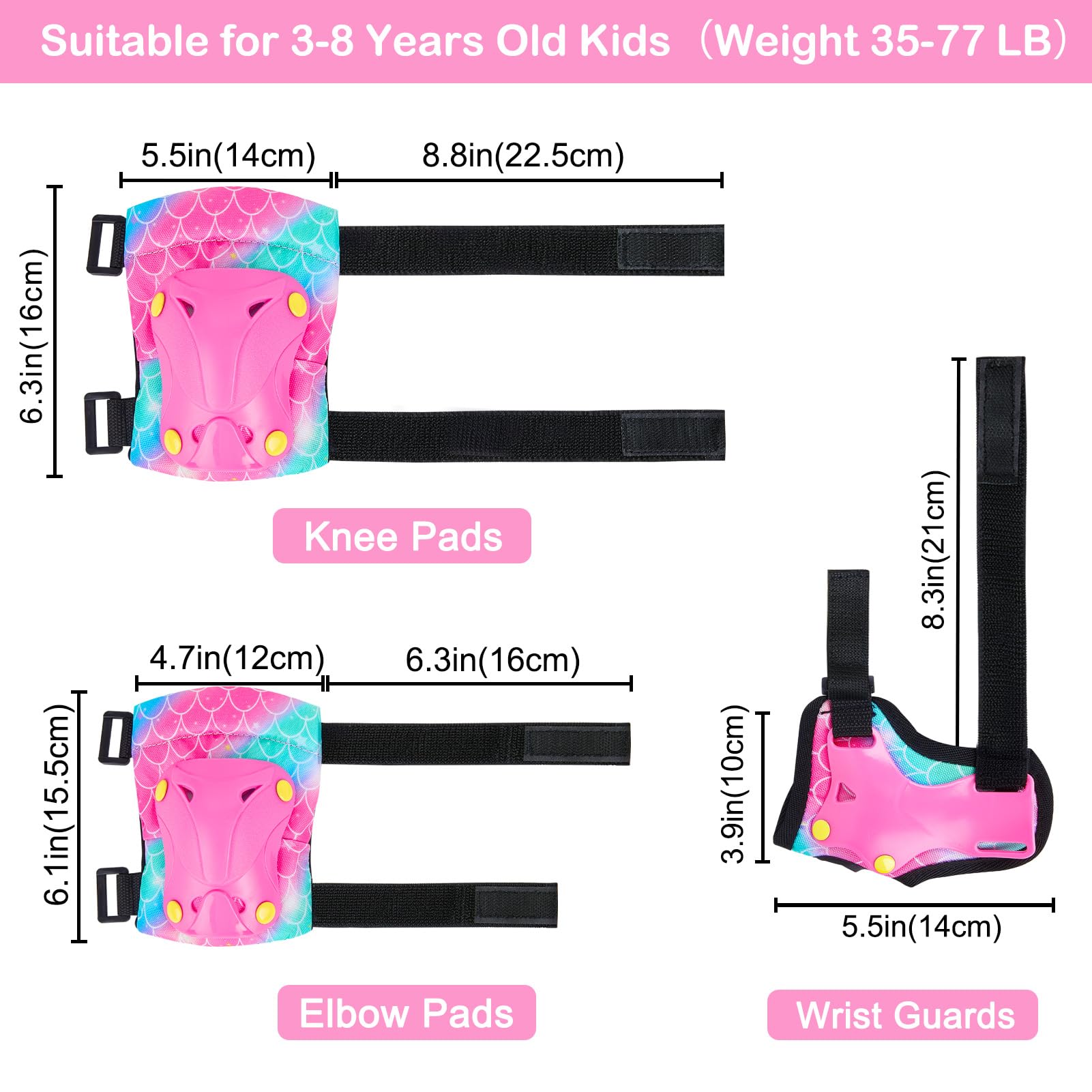 Unicorn Castle Rodilleras y Coderas Unicornio Juego Protección Ajustable 6 en 1 con Bolsa