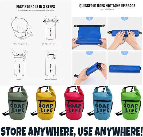 Miniatura 6 de GOAP Bolsa seca impermeable 10L playa, pesca, camping, senderismo, rolltop, correa cruzada, bolsillo para botella de agua, bolsillo con cremallera