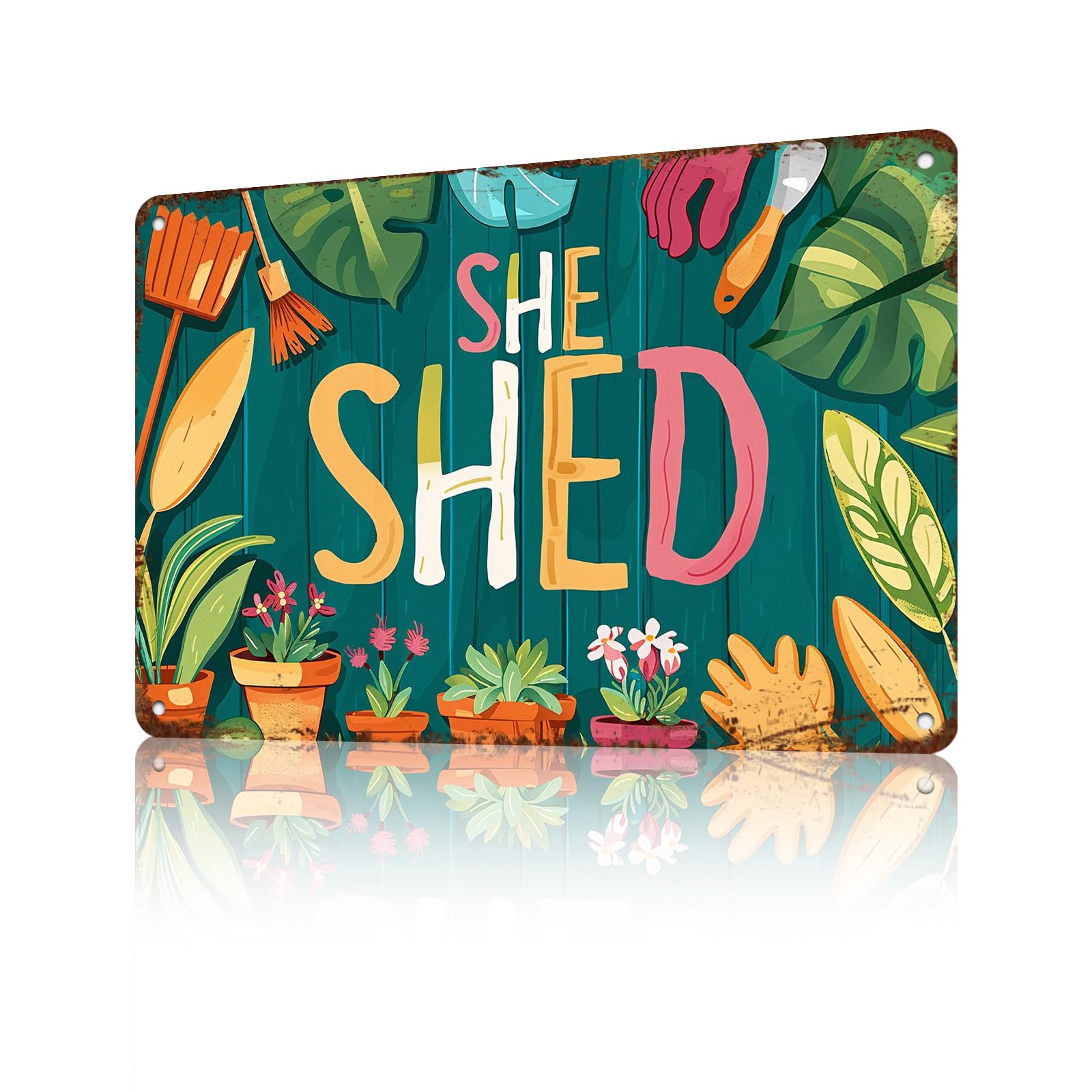 Anceky Metal Tin Sign She Shed Garden Sign Retro Wall Decor for Home Farhouse Outside Yard Bar 12×16 Inch