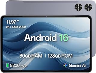Tablet de 12 polegadas, Android 15, ecrã grande 2K Full HD (2000 x 1200), 24 GB RAM (6+18) 128 GB ROM, Octa-Core, câmara 13 + 5 MP, 8000 mAh, Widevine Line Line 1, Wi--Fi 2,4G/5G, BT 5.0, GPS