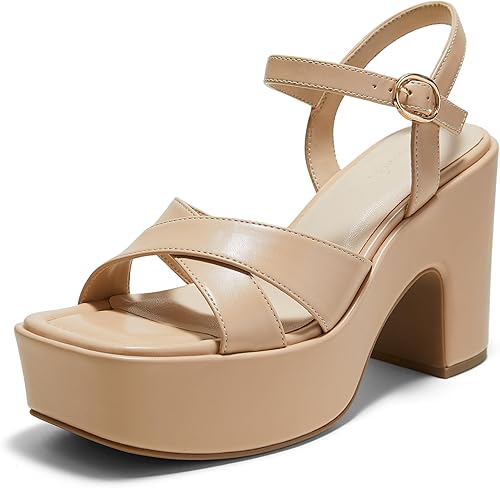 Arromic Women's Crisscross Band Platform High Heel Sandals with 4-Inch Chunky He