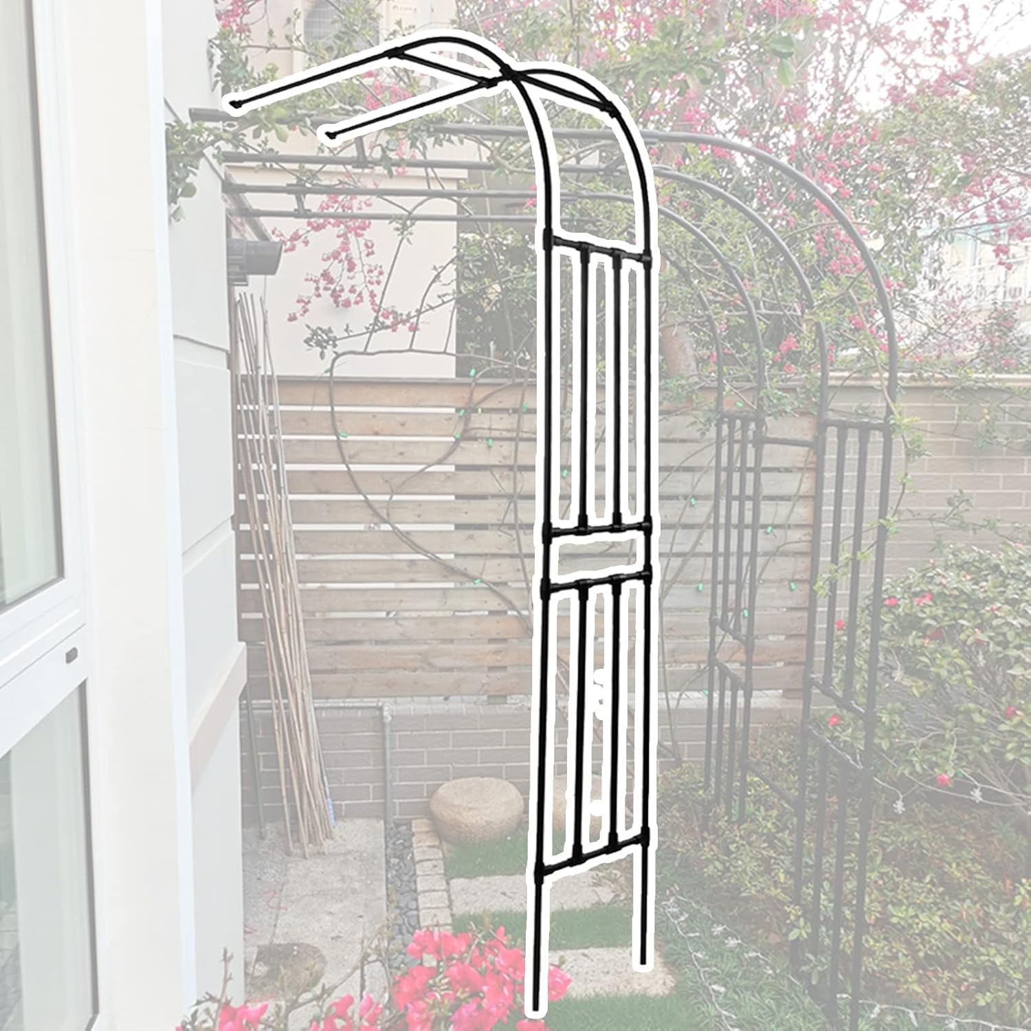 Half Side Garden Arch, Wall Mounted Rose Arch, for Plant Climbing Aids, Weatherproof Pergola Arbor, for Lawn Backyard Patio (Color : Black, Size : 0.6x2.4x0.4m)