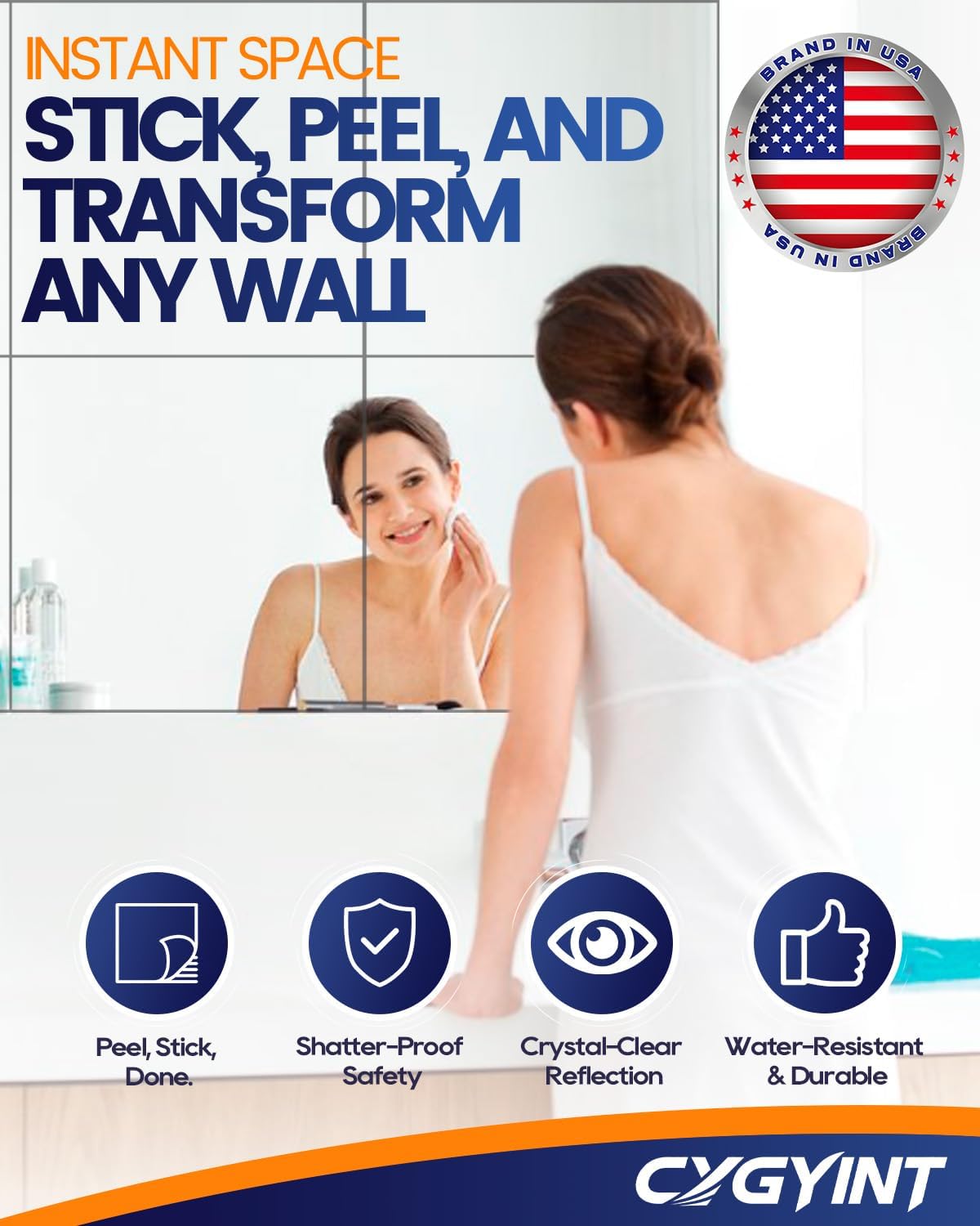 8Pcs 16x16 Inch Self-Adhesive Mirror Panels, Shatterproof Flexible Acrylic Mirror Sheets, Peel & Stick Wall Mirror Tiles for Bedroom, Home Gym, DIY Decor