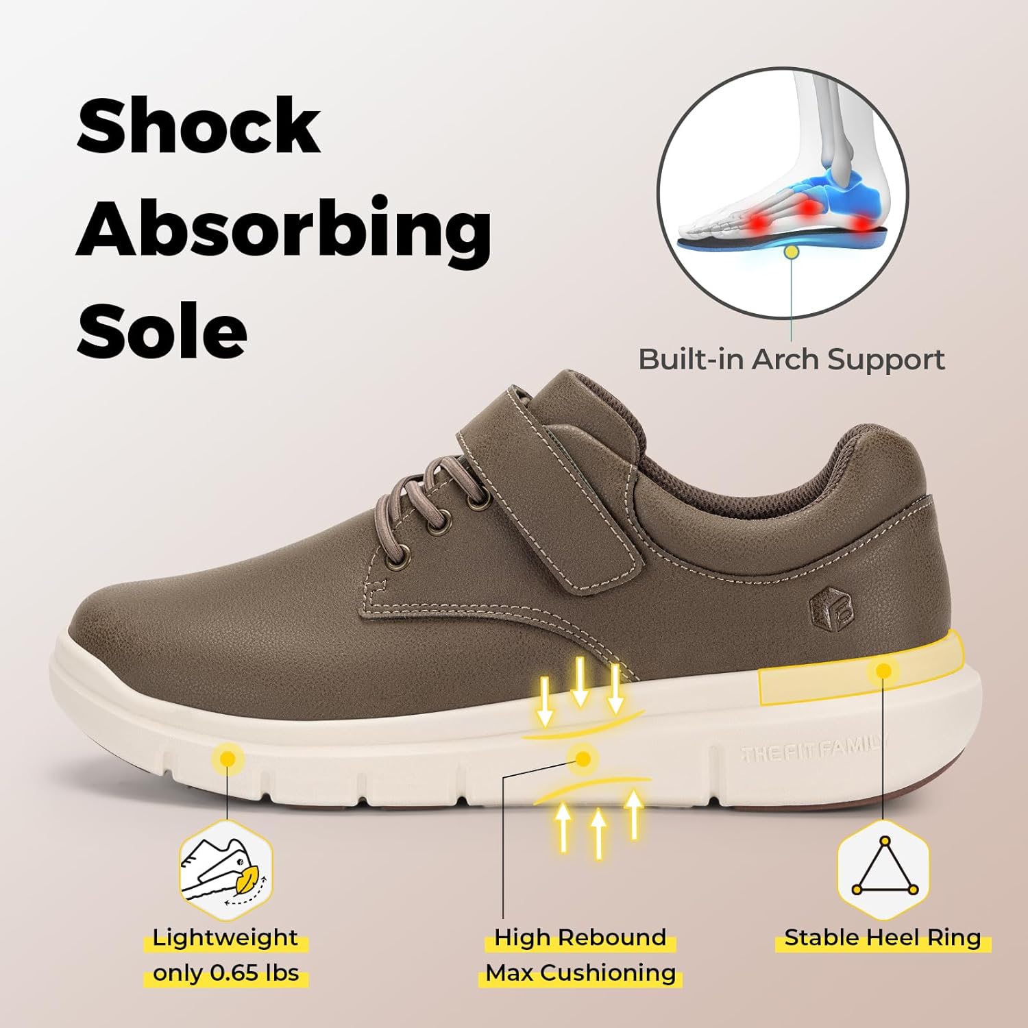 FitVille Diabetic Shoes for Men Wide Width, Leather Oxford Dress Shoes Extra Wide Walking Shoes Hook and Loop Orthopedic Sneakers for Edema and Swollen Feet - Image 4