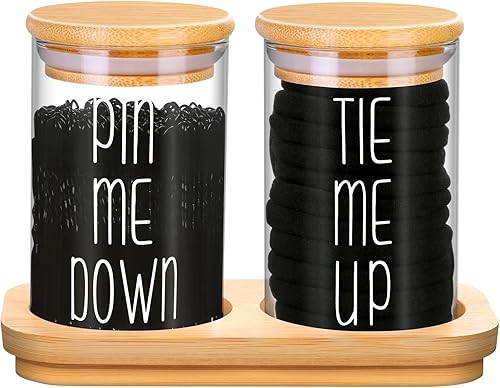 Divertidos tarros de boticario, paquete de 2 organizadores para el cabello, recipientes de baño con bandeja para bobby, juego de accesorios con