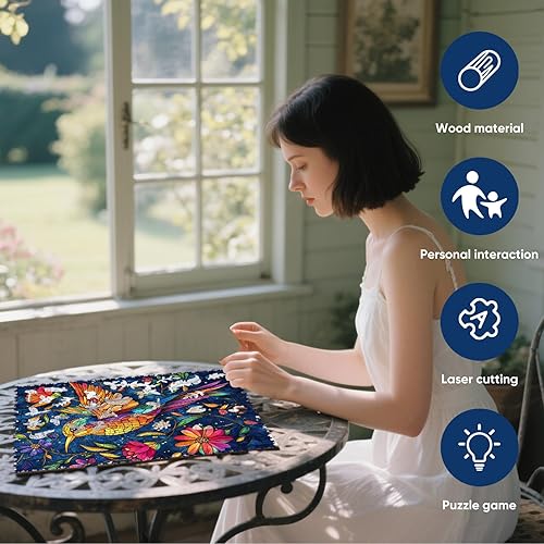 Miniatura 4 de delobil Rompecabezas de madera para adultos de 200 piezas, rompecabezas de madera de colibrí, rompecabezas de colibrí de forma única, regalos